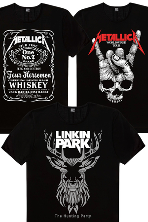 Geometrik Geyik, Kuru El, Metallica Jack Logo Erkek 3'lü Eko Paket T-shirt - Thumbnail