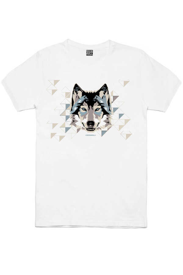 Geometrik Kurt Kısa Kollu Beyaz Erkek T-shirt