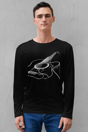 Gitarımın Telleri Siyah Bisiklet Yaka Uzun Kollu Penye Erkek T-shirt - Thumbnail