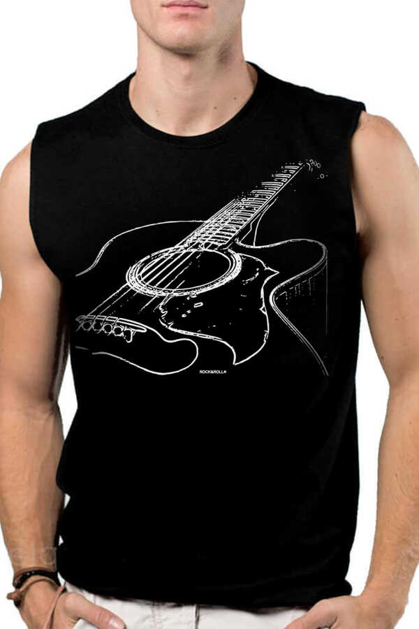 Gitarımın Telleri Siyah Kesik Kol | Kolsuz Erkek T-shirt | Atlet