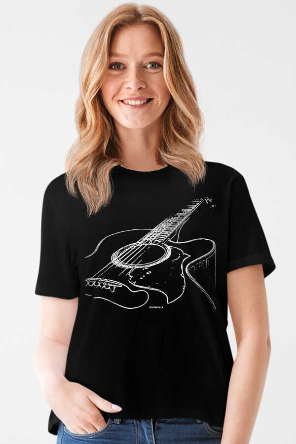 Gitarımın Telleri Siyah Kısa Kollu Kadın T-shirt