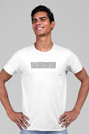 Karede Sevgi Ön ve Arka Baskılı Beyaz Kısa Kollu Erkek T-shirt - Thumbnail