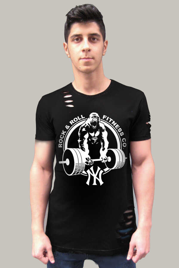 Gorilla Gym Kısa Kollu Yırtık Ripped Siyah T-shirt