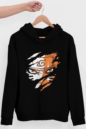 Sert Naruto Siyah Kapüşonlu Erkek Sweatshirt - Thumbnail
