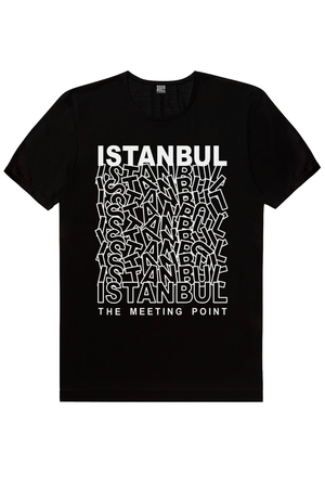 Karışık İstanbul Siyah Kısa Kollu Erkek T-shirt - Thumbnail