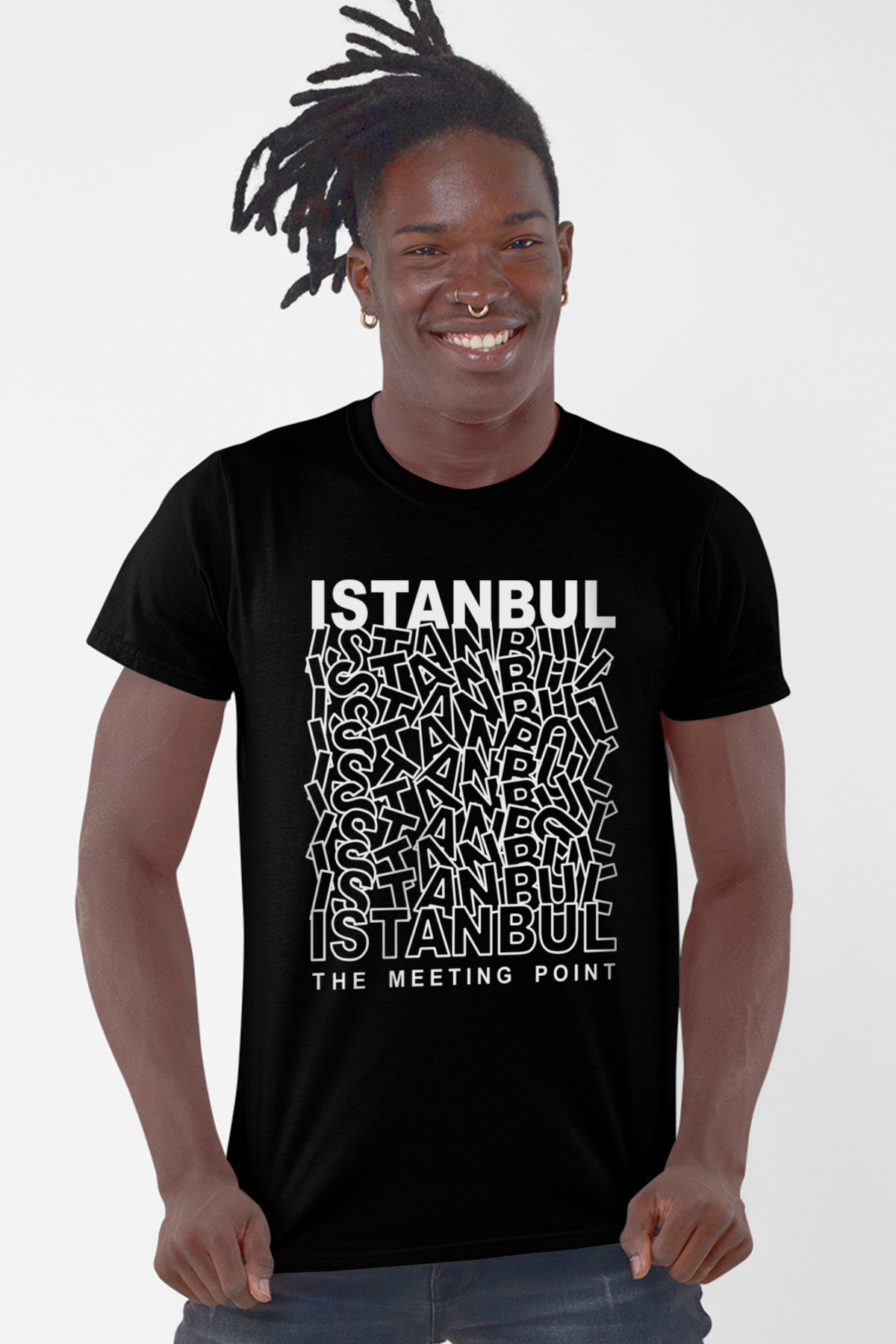 Karışık İstanbul Siyah Kısa Kollu Erkek T-shirt