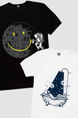 Rock & Roll - Grafitici Astronot, Astro Duş Kadın 2'li Eko Paket T-shirt