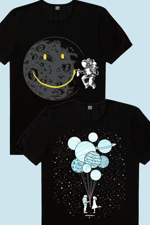 Rock & Roll - Grafitici Astronot, Balon Gezegenler Çocuk Tişört 2'li Eko Paket