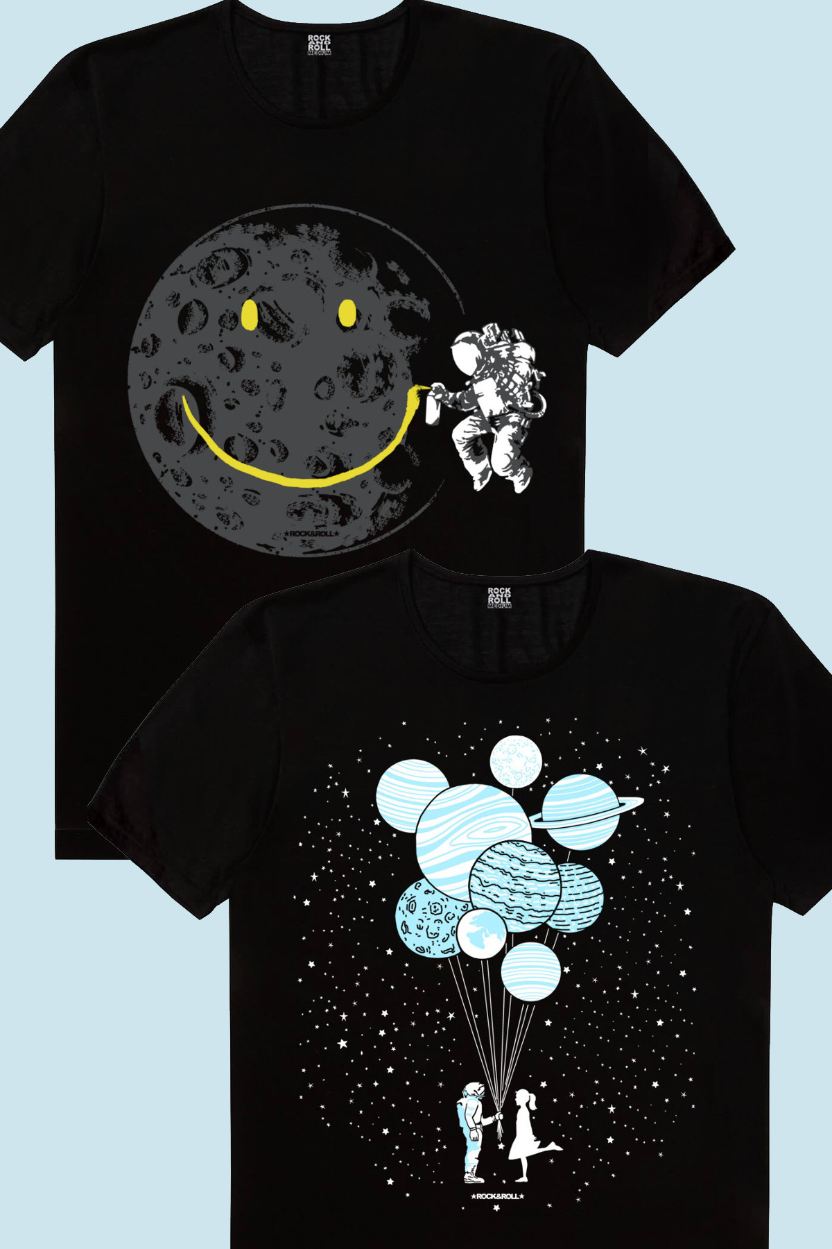 Grafitici Astronot, Balon Gezegenler Çocuk Tişört 2'li Eko Paket