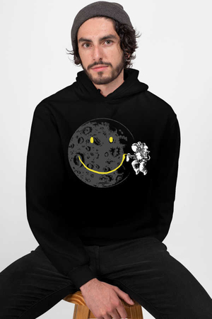 Rock & Roll - Grafitici Astronot Siyah Kapşonlu Erkek Sweatshirt