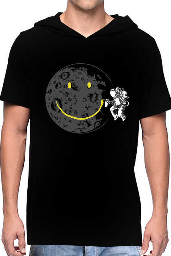 Grafitici Astronot Siyah Kapşonlu Kısa Kollu Erkek T-shirt