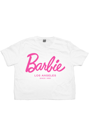 Barbie Beyaz Kısa, Kesik Crop Top Kadın T-shirt - Thumbnail
