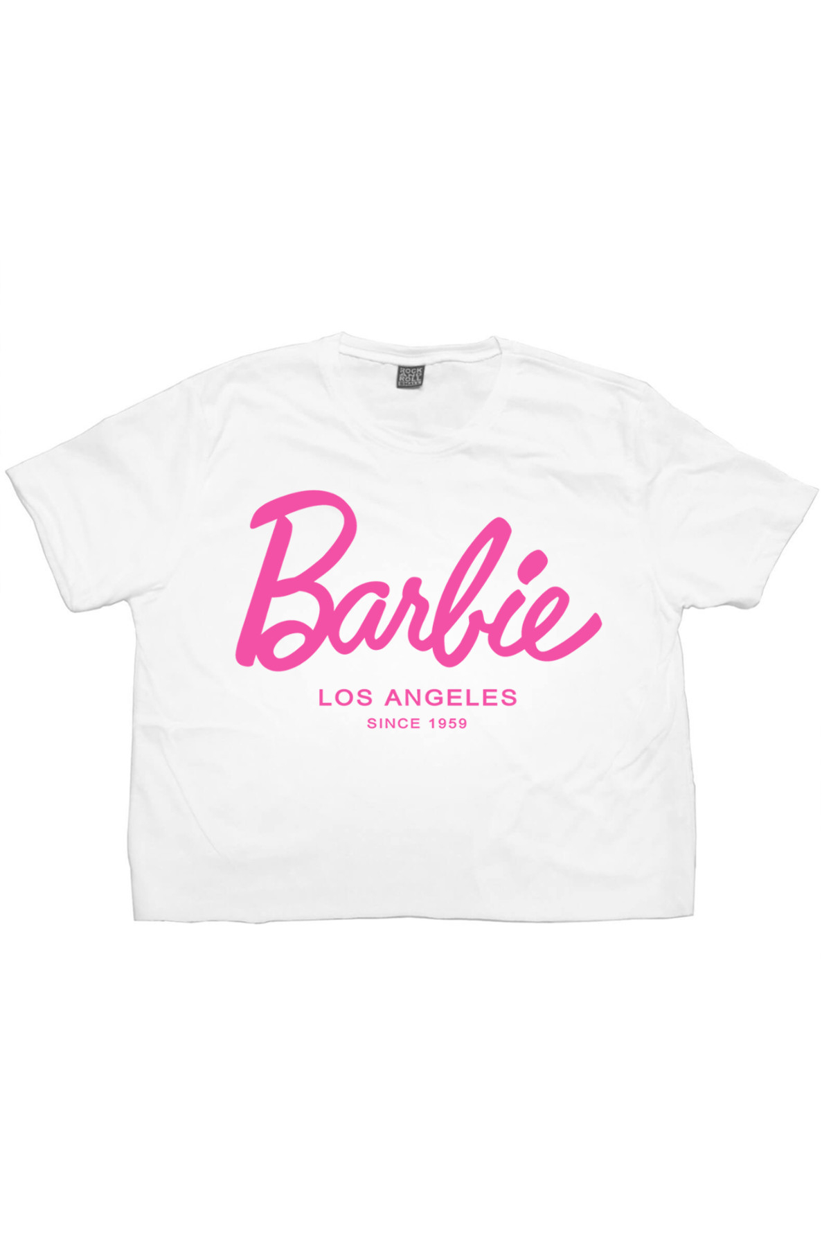 Barbie Beyaz Kısa, Kesik Crop Top Kadın T-shirt