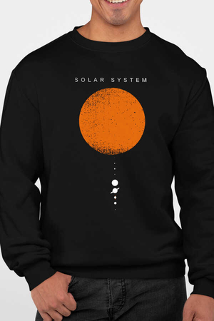  - Güneş Sistemi Siyah Bisiklet Yaka Kalın Erkek Sweatshirt