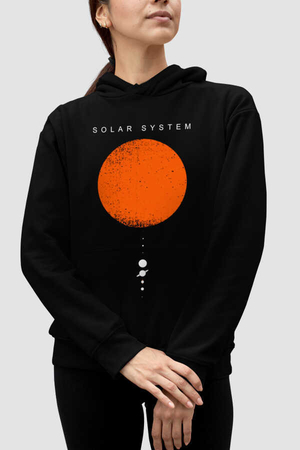 Rock & Roll - Güneş Sistemi Siyah Kapşonlu Kadın Sweatshirt