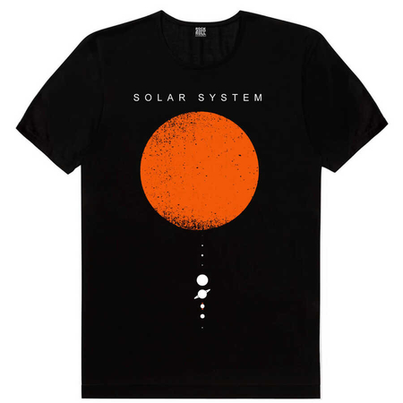 Güneş Sistemi Siyah Kısa Kollu Erkek T-shirt - Thumbnail