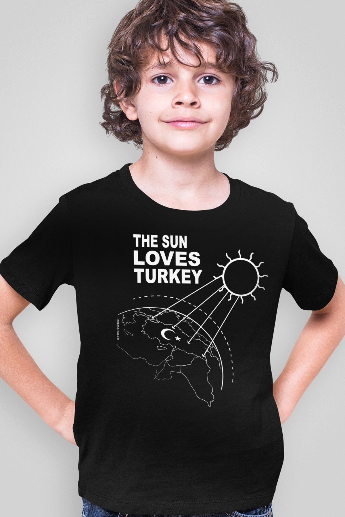 Güneşli Türkiye Siyah Kısa Kollu Çocuk T-shirt