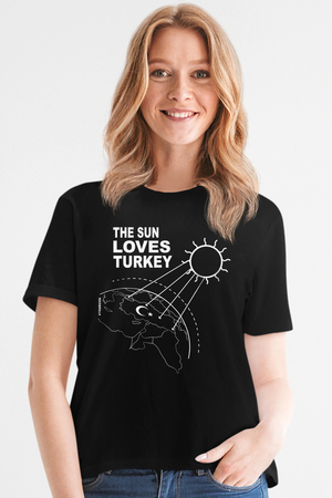 Güneşli Türkiye Siyah Kısa Kollu Kadın T-shirt - Thumbnail