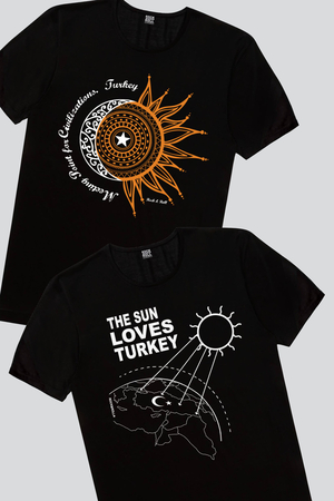 Rock & Roll - Güneşli Türkiye, Türkiye Ay Yıldız Siyah Erkek Tişört 2'li Eko Paket