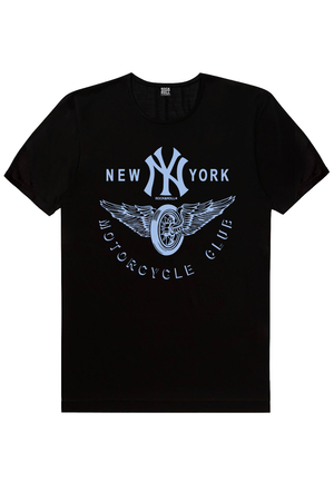 NY Moto Club Siyah Kısa Kollu T-shirt - Thumbnail