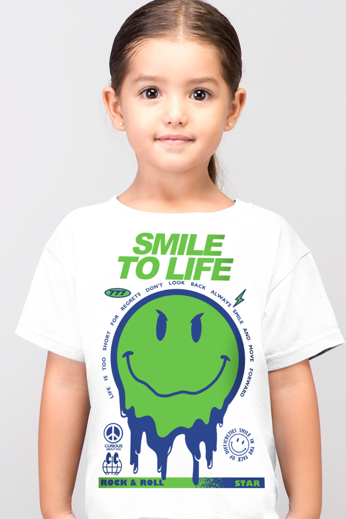 Hayata Gülümse Beyaz Kısa Kollu Çocuk T-shirt