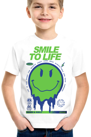 Hayata Gülümse Beyaz Kısa Kollu Çocuk T-shirt - Thumbnail