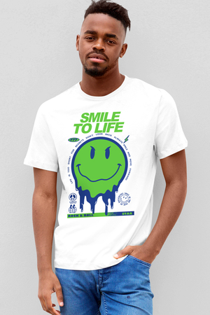 Hayata Gülümse Beyaz Kısa Kollu Erkek T-shirt - Thumbnail