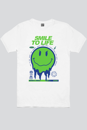 Hayata Gülümse Beyaz Kısa Kollu Erkek T-shirt - Thumbnail