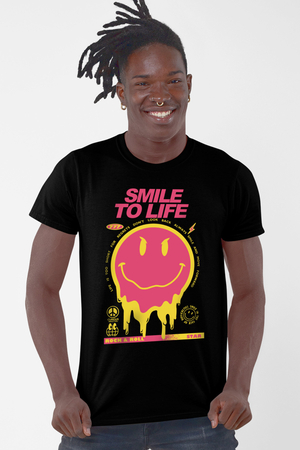  - Hayata Gülümse Siyah Kısa Kollu Erkek T-shirt