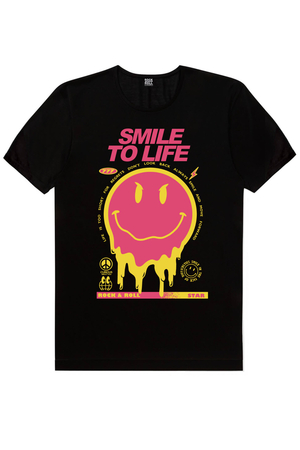 Hayata Gülümse Siyah Kısa Kollu Kadın T-shirt - Thumbnail