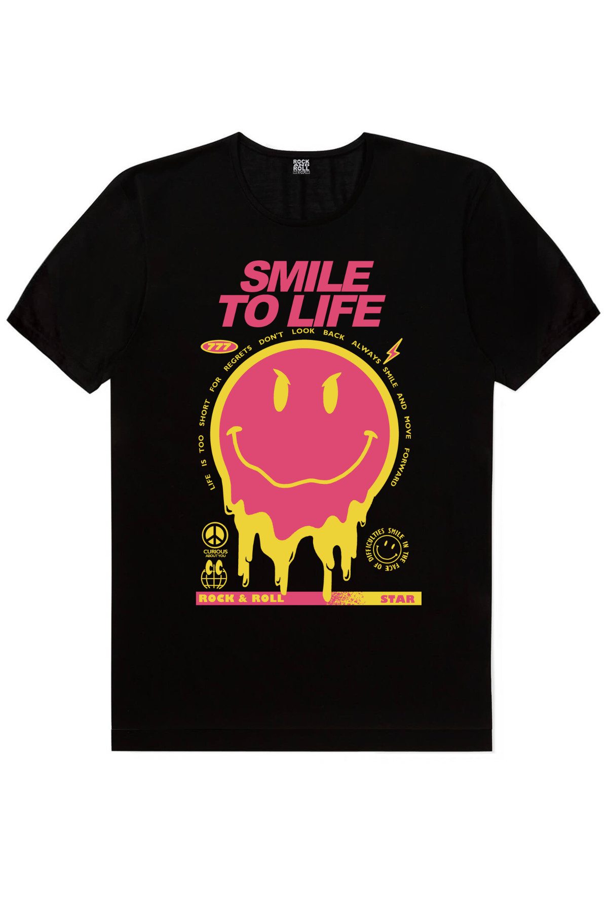 Hayata Gülümse Siyah Kısa Kollu Kadın T-shirt