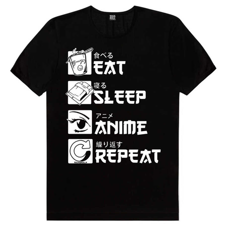 Hep Anime Siyah Kısa Kollu Erkek T-shirt - Thumbnail