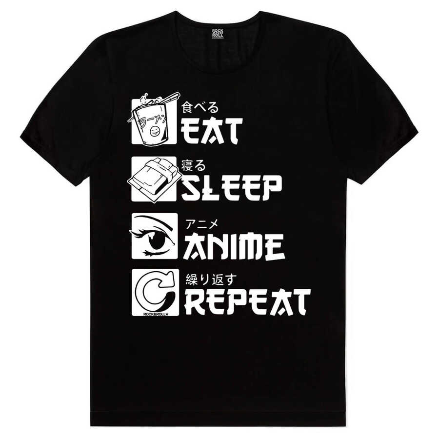 Hep Anime Siyah Kısa Kollu Erkek T-shirt