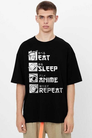 Rock & Roll - Hep Anime Siyah Oversize Kısa Kollu Erkek T-shirt