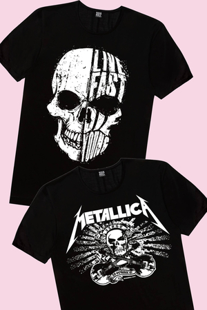 Rock & Roll - Hızlı Yaşa, Metallica Kurukafa Çocuk Tişört 2'li Eko Paket