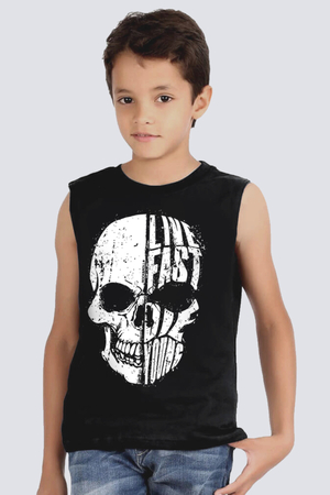 Rock & Roll - Hızlı Yaşa Siyah Kesik Kol | Kolsuz Çocuk T-shirt | Atlet