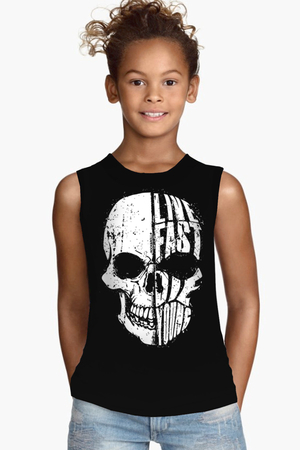 Hızlı Yaşa Siyah Kesik Kol | Kolsuz Çocuk T-shirt | Atlet - Thumbnail