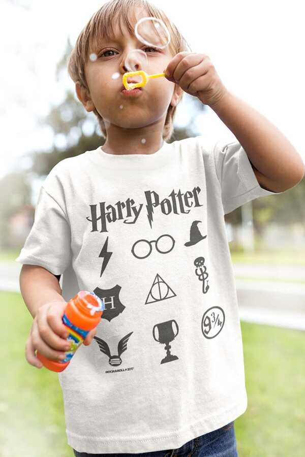 HP Semboller Kısa Kollu Beyaz Çocuk Tişört