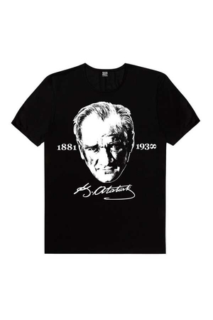  - İmzalı Atatürk Kısa Kollu Siyah Erkek Tişört