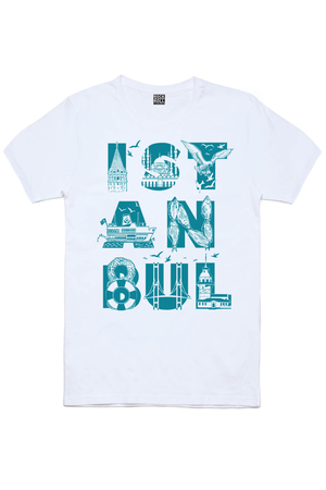 İstanbul Harfler Beyaz Kısa Kollu Erkek T-shirt - Thumbnail