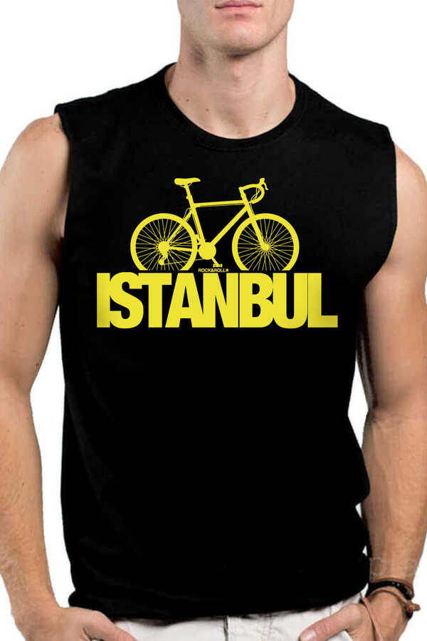 İstanbul Bisiklet Siyah Kesik Kol | Kolsuz Erkek T-shirt | Atlet