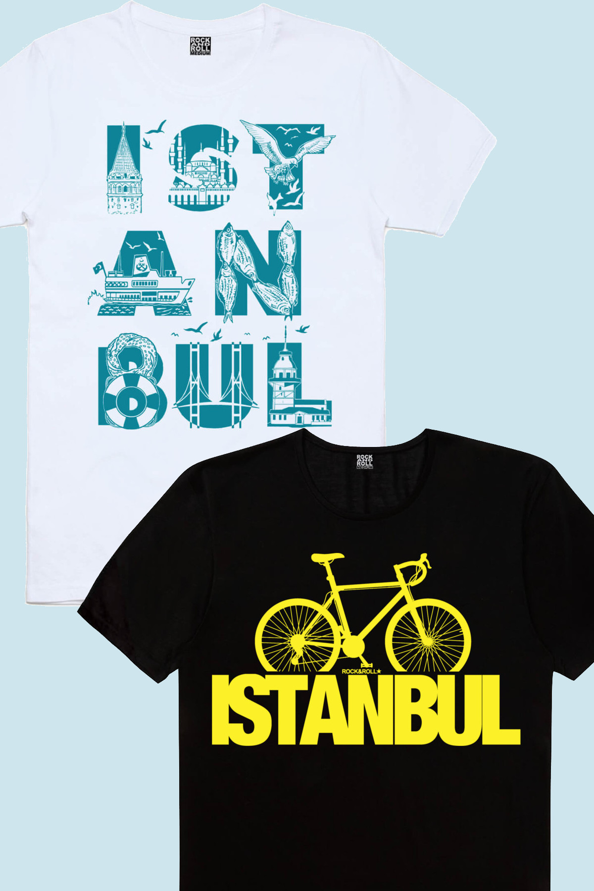 İstanbul Harfler Beyaz, İstanbul Bisiklet Siyah Çocuk Tişört 2'li Eko Paket