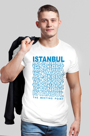 Karışık İstanbul Beyaz Kısa Kollu Erkek T-shirt - Thumbnail