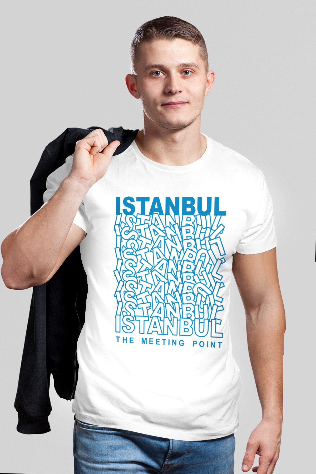 Karışık İstanbul Beyaz Kısa Kollu Erkek T-shirt