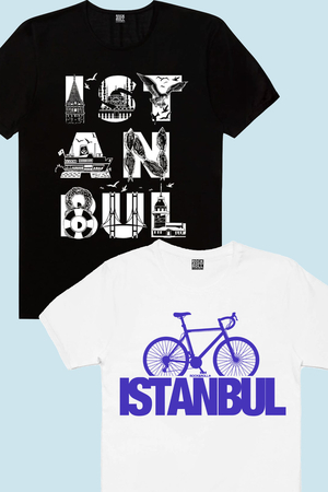 Rock & Roll - İstanbul Harfler Siyah, İstanbul Bisiklet Beyaz Çocuk Tişört 2'li Eko Paket