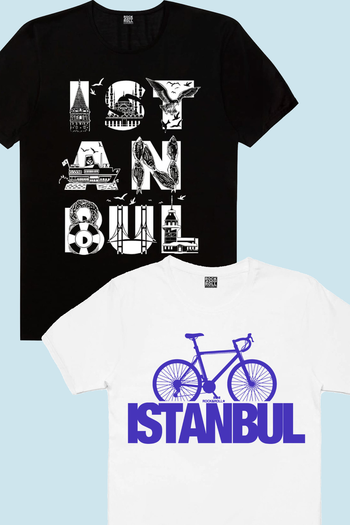 İstanbul Harfler Siyah, İstanbul Bisiklet Beyaz Çocuk Tişört 2'li Eko Paket