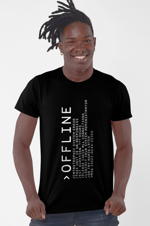 Offline Siyah Kısa Kollu Erkek T-shirt - Thumbnail