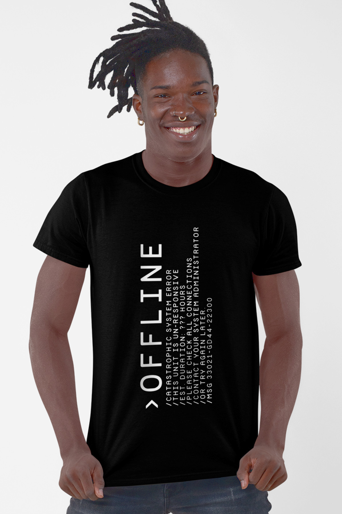 Offline Siyah Kısa Kollu Erkek T-shirt