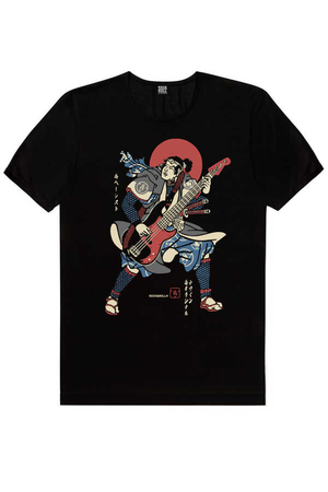 Japon Basçı Kısa Kollu Siyah Erkek T-shirt - Thumbnail