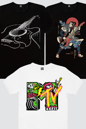 Rock & Roll - Japon Basçı, Meteve, Gitarımın Telleri Erkek 3'lü Eko Paket T-shirt